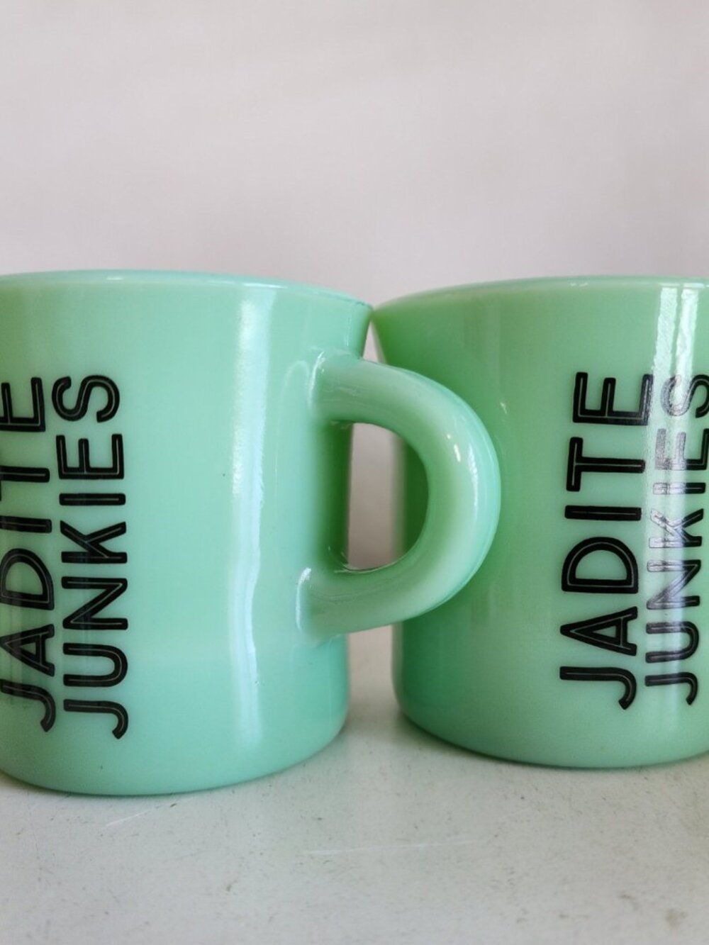 Vintage Jadite Junkies Coffee Mugs Jadeite Green Glass NEW Jade ite C Handle